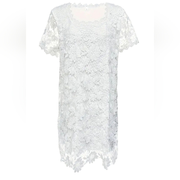 NEW Lace Dress  Elegant White Lace Dress Square Neck, Large,lined, - Picture 2 of 7